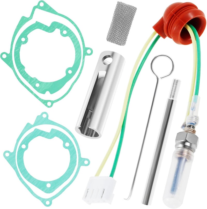 Abizarch طقم إصلاح شمعات الاحتراق 9 قطع، 8 قطع سخانات ديزل 12 فولت 2 كيلو واط 5 كيلو واط 8 كيلو واط، قطع غيار شمعات الاحتراق السيراميكية، طقم ملحقات سخانات السيارات والشاحنات والقوارب (9 قطع، فضي) - Image 1